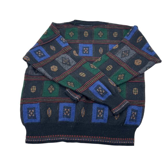 Saddlebred Mens Vintage Wool Blend Sweater L Geometric Pattern Green Blue - Picture 4 of 4